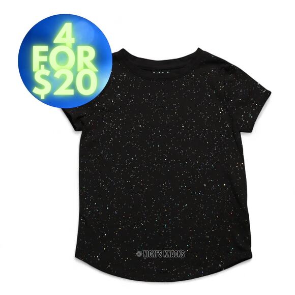 4/$20 - Cat & Jack Girls Short Sleeve Sparkly Black T-Shirt Size M 7/8 - Picture 1 of 7